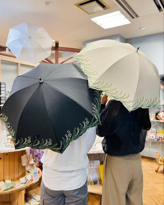 スズラン刺繍晴雨兼用傘　ブラック／アイボリー